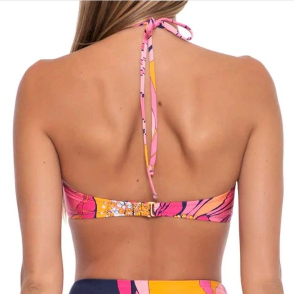 Trina Turk Breeze Multi Beach Twist-Front Bandeau Swim Bikini Top Size 14 - Picture 3 of 10